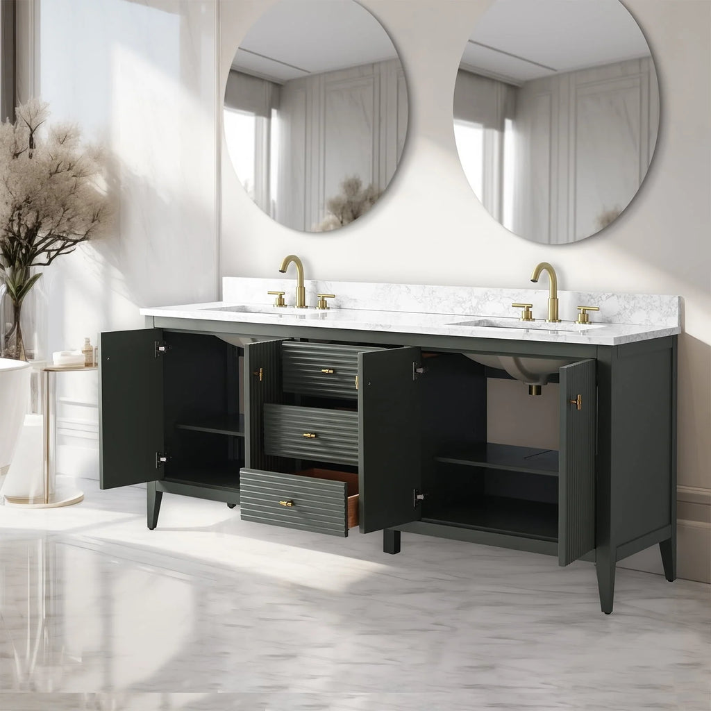 Mobile lavabo doppio Vanity Art 72 per bagno con piano in marmo composito