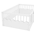 Letto a terra per bambini Bellemave con recinzione rialzata e libreria, struttura letto matrimoniale in legno Montessori per bambine e bambini