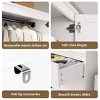 COZONY Armadio Guardaroba con 3 Cassetti e 2 Ante, Armadio Moderno in Legno per Camera da Letto, Armadio Alto Bianco Resistente