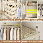 Besiost Sistema Organizer per Armadio in Legno 4-9 piedi con 4 Cassetti, 4 Aste Appendiabiti e Torri Scaffale