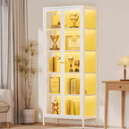 Bekrvio Vetrina in vetro a 3 lati 67H con luci a LED, 5 ripiani con doppia anta e struttura in metallo per oggetti da collezione, ideale per piccoli spazi