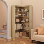 Libreria angolare a 5 ripiani a forma di L, in stile retrò, Bianco/Nero/Legno, singola