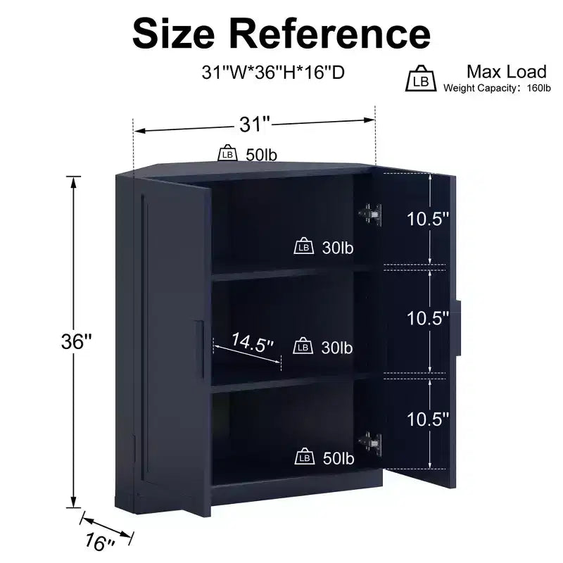 Mobile ad Angolo Dovelina con Ripiani Regolabili Credenza Buffet Vetrinetta Vino Mobile da Cucina e Sala da Pranzo con Ante in Legno - 31H x 31W, 36H x 31W