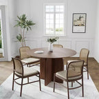 Tavolo da pranzo rotondo PexFix 45 x 45 in legno massello con finitura noce ed eleganti gambe ad arco per sale da pranzo e cucine moderne