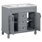 Mobile Bagno Moderno da 90cm con Lavabo Integrato e Specchiera, 2 Ante e 2 Cassetti