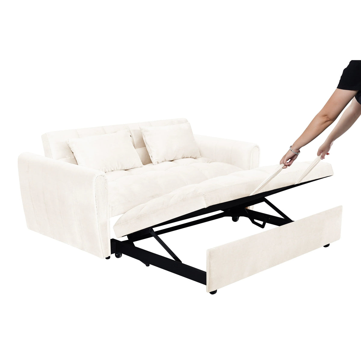 64,96 Velvet Divano Letto Convertibile 3-in-1 con Schienale Regolabile, Tasca Portaoggetti e Capacità di Carico di 227 kg