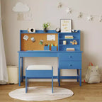 Set scrivania e sedia per bambini, tavolo da studio in legno con piano inclinabile regolabile, cassetti e bacheca in sughero - Set scrivania per lo studio dei bambini