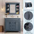 Mobile Bagno Moderno da 90cm con Lavabo Integrato e Specchiera, 2 Ante e 2 Cassetti