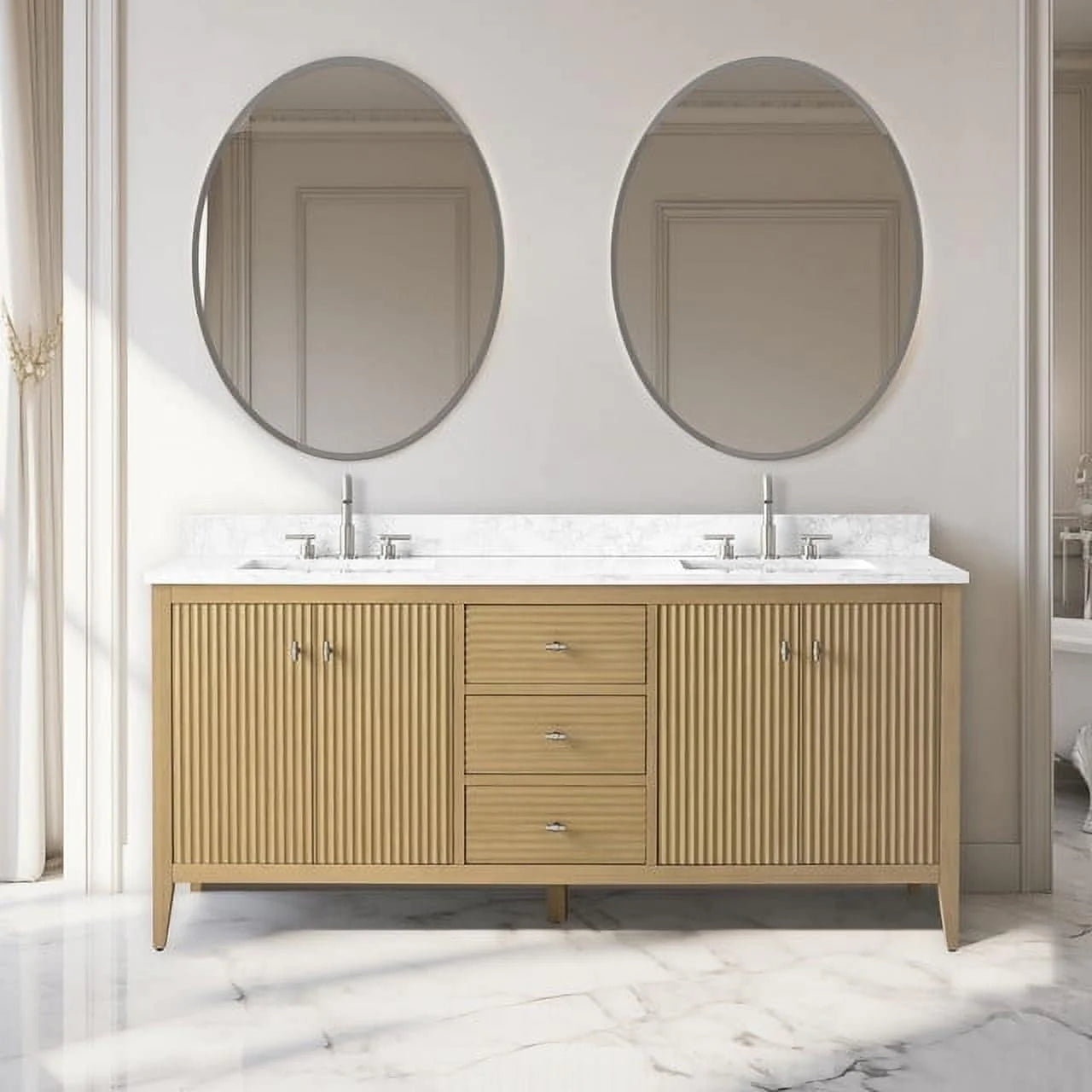 Meuble-lavabo de salle de bain Vanity Art 72 po à double vasque avec dessus en marbre reconstitué