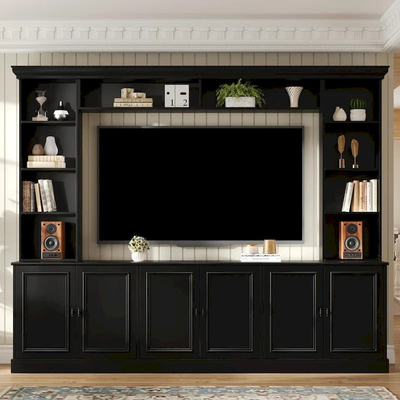 Set da parete per centro di intrattenimento a 4 pezzi con ponte per TV fino a 70 pollici, mobile TV con ripiani regolabili, console multimediale grande