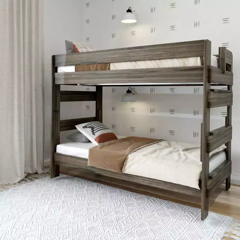 Letto a castello in legno massello Plank+Beam, stile rustico, singolo su singolo, per adulti