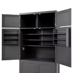Dispensa Alta da Cucina con Prese di Corrente, Grande Credenza Autoportante con Supporto per Microonde, Cassetti, Scaffali, Portabottiglie e Ante con Ripiani