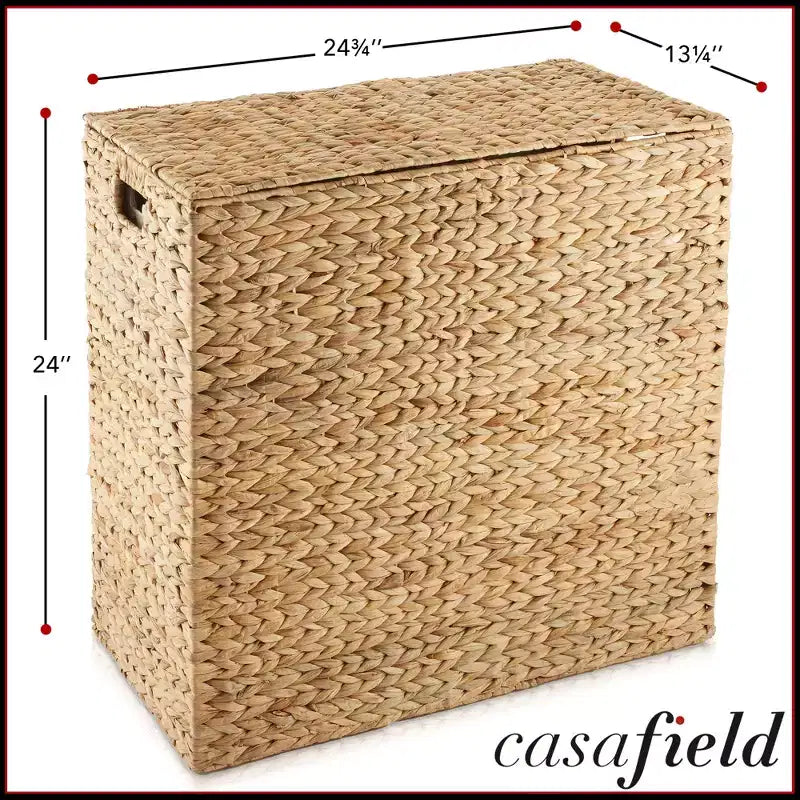 Casafield Cesto Portabiancheria a 2 Scomparti con Coperchio e Sacchi Rimovibili, Ordina Biancheria in Giunchino Intrecciato per Vestiti