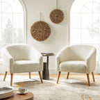 Poltrona Sheila Modern 30 W Boucle con gambe in legno massello, set da 2 di HULALA HOME