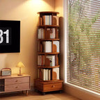 Chic Crate Libreria ad angolo girevole a 360° a 6 livelli con ruote, libreria stretta per piccoli spazi, marrone noce