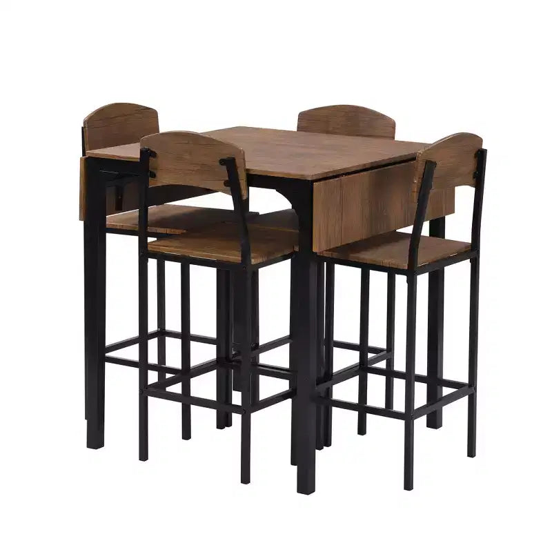 Set da pranzo 5 pezzi Whisen Farmhouse con tavolo a foglia ribaltabile ad altezza bancone e sedie da pranzo