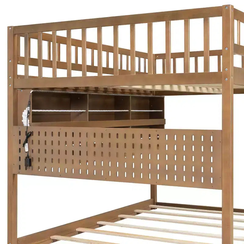 Luxystar Letto a castello moderno a due piazze con contenitore, mensole illuminate e pannello forato