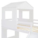 Letto a castello in legno Luxystar Twin Over Full con casetta da gioco, scivolo e sponde di protezione