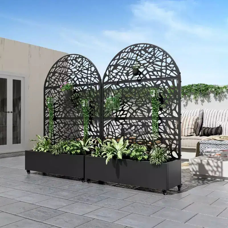 MAYEERTY 72x47 Fioriera ad Arco Nera in Ferro con Traliccio, Set da 3 Pezzi Schermo Decorativo da Giardino per Patio e Balcone