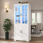 AMERLIFE Mobile Contenitore Alto 180 cm con Luci a LED, Grande Libreria con Ante in Vetro Acrilico