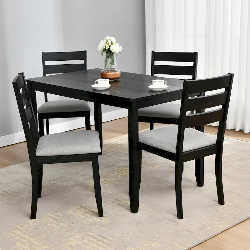 Set di 5 mobili da pranzo in legno massello 47L (1 tavolo + 4 sedie con schienale a doghe)