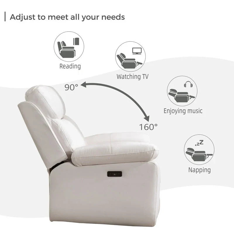 Divano reclinabile elettrico con caricabatterie wireless, luce di lettura, luce LED per soggiorno, similpelle, porta AC/USB, portabicchieri, nero