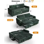Divano Letto Sezionale Dyonery 91 con Letto Estraibile, Schienale Reclinabile/Due Letti Estraibili/Porte USB/Portabicchieri, Velluto a Coste Peluche