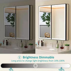 Pensile da Bagno con Specchio LED, Montaggio a Superficie o Incasso, Luce Dimmerabile, Antiappannamento, Ripiani Regolabili