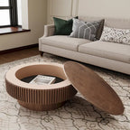 Tavolino rotondo moderno in legno massello impiallacciato con contenitore