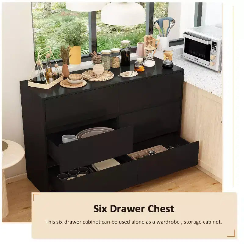 Credenza/Mobile Buffet Intelligente Girevole/Allungabile con 6 Cassetti, Piano d'Appoggio Estensibile, Tappetino Antiscivolo, Tavolo da Pranzo Girevole, Dispensa ad Isola per Cucina