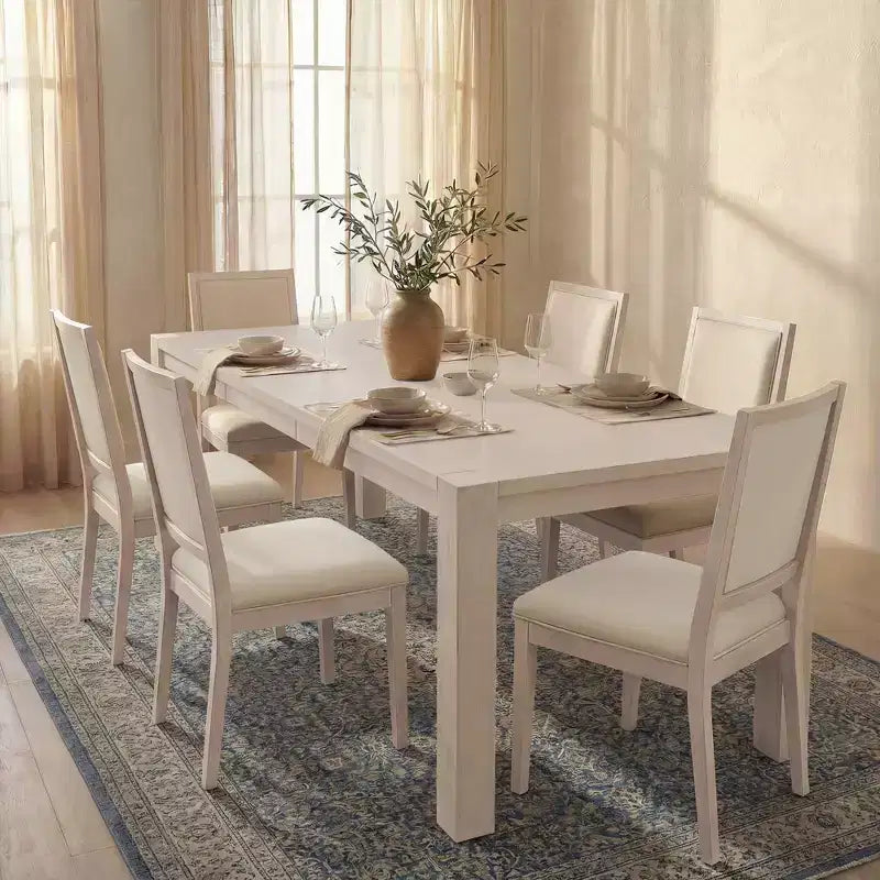 Set da Pranzo Moderno - Tavolo 80" + 6 Sedie Imbottite, Struttura in Legno Massello, Capacità Tavolo 400 libbre, Facile Montaggio