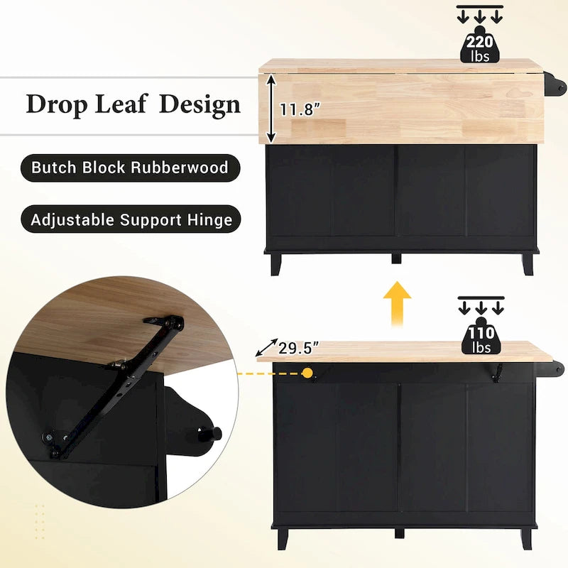 Set da isola per cucina TOPMAX con anta a ribalta e 2 posti a sedere, set tavolo da pranzo con ripiano regolabile, cassetti e portasciugamani