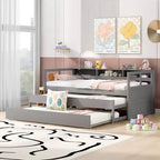 Whisen Twin XL Daybed in Legno con 2 Letti Estraibili, 3 Vani portaoggetti, 1 Luce Gratuita e USB per la Ricarica