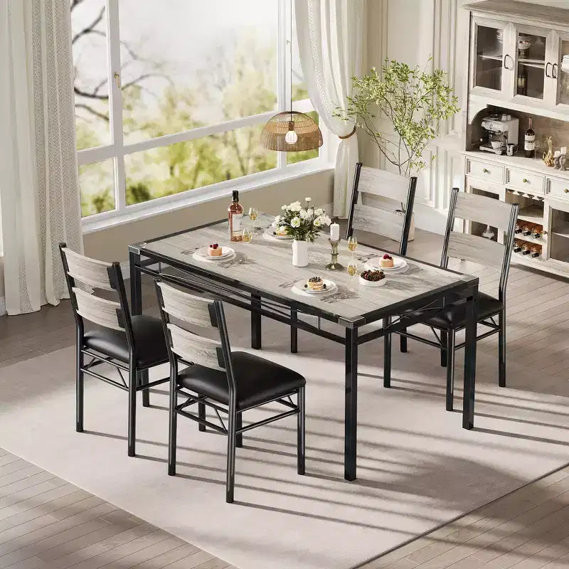 Set tavolo da pranzo per 4, con 4 sedie imbottite, set da 5 pezzi tavolo da cucina e sala da pranzo in legno con protezione angolare per cucina, appartamento, piccoli spazi