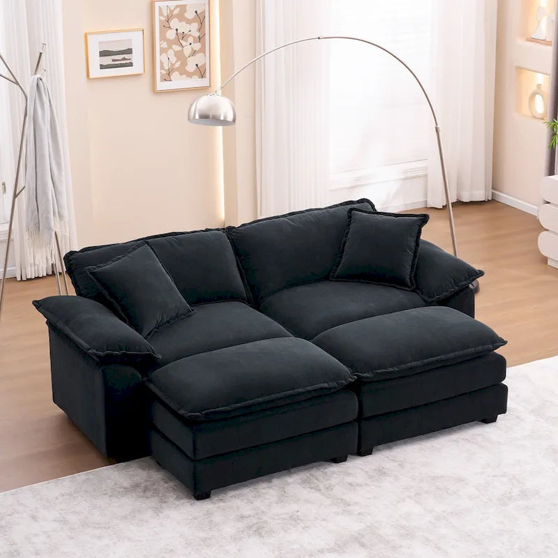 Divano a 2 posti con 2 cuscini, 2 guanciali e 2 pouf, divano confortevole - Divano profondo da soggiorno, divano modulare