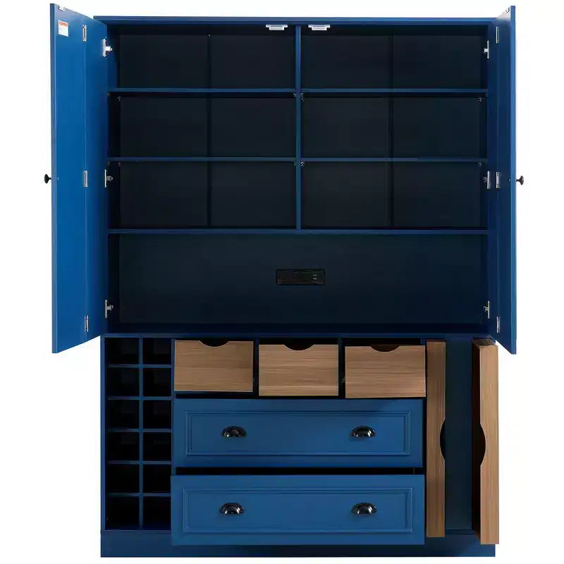 Whisen Armadio Dispensa per Cucina Autoportante Alto 180 cm, Grande Credenza Contenitore per Sala da Pranzo con 4 Ante Pieghevoli, Ripiani, Portabottiglie