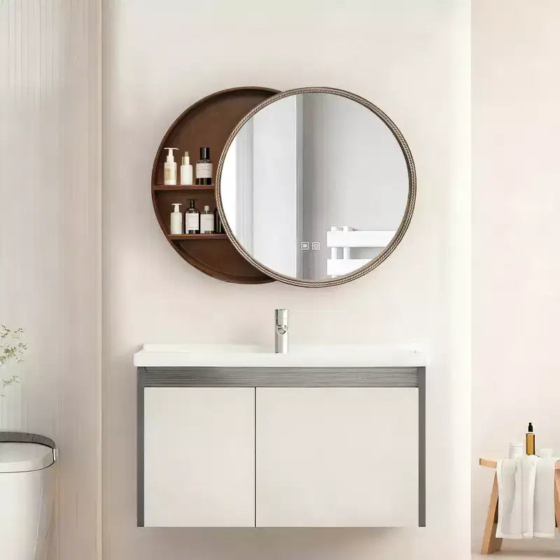 GDFStudio Norvyn 23.6 Specchio da Parete Rotondo con Armadietto Scorrevole