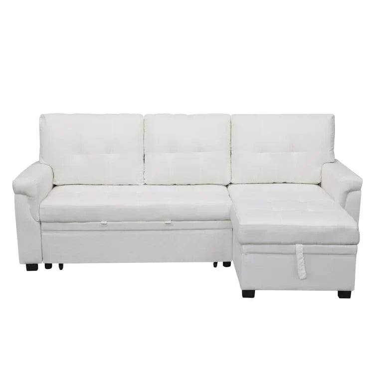 Divano componibile convertibile reversibile con letto estraibile, chaise longue con contenitore nascosto e gambe durevoli