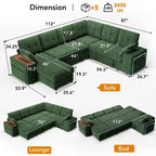 Divano letto componibile modulare Dyonery 112 con letto estraibile, divano componibile a U con contenitore, divani con seduta extra ampia e profonda per soggiorno