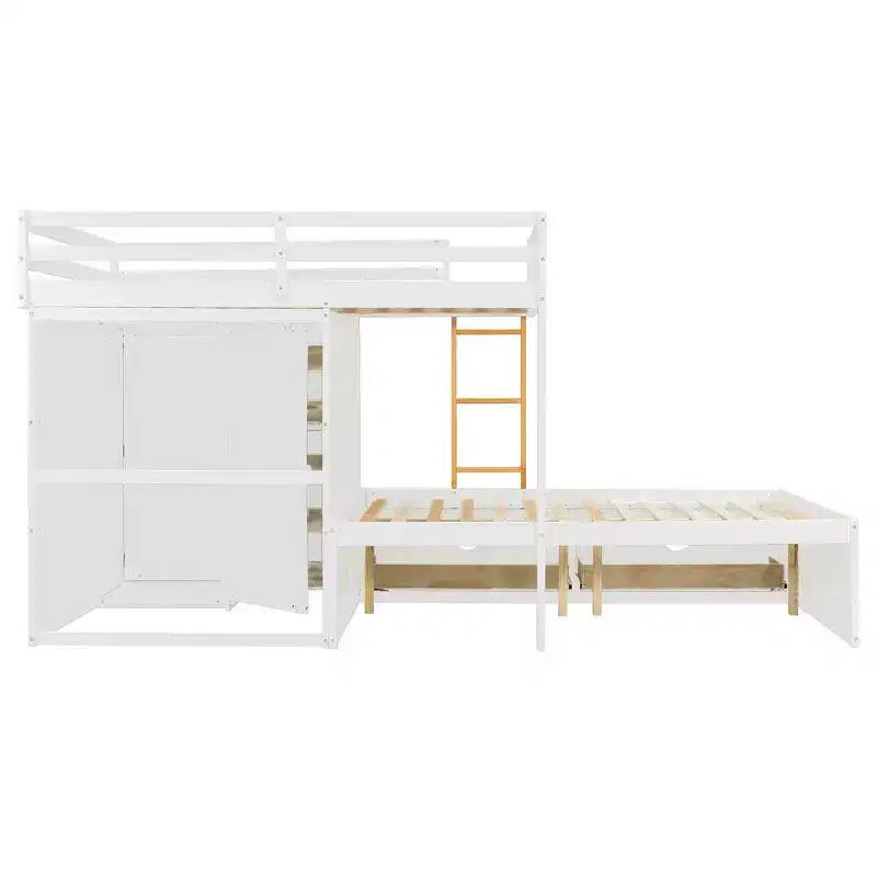 Letto a Castello Completo con Armadio e Cassetti, Letto a Castello in Legno Full Size Salvaspazio con Spondina per Appartamento, Camera da Letto