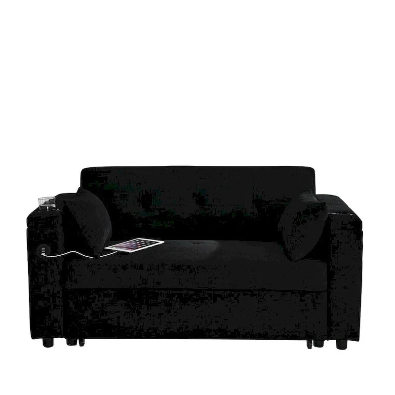 Divano Letto Estraibile 54", Divano Reclinabile 2 Posti con Contenitore, Cuscino Lombare, Presa USB