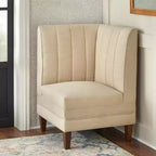 Lifestorey Set da Pranzo Banquette Kerrington con Schienale Canale, 4 Pezzi, Noce/Crema: Tessuto Effetto Lino, Tavolo con Piedistallo