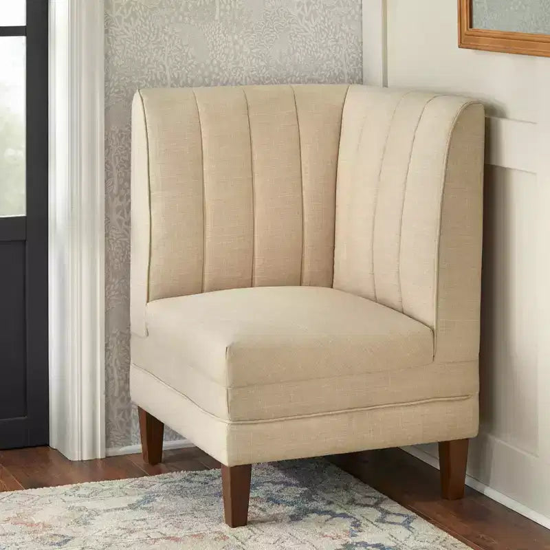 Lifestorey Set da Pranzo Banquette Kerrington con Schienale Canale, 4 Pezzi, Noce/Crema: Tessuto Effetto Lino, Tavolo con Piedistallo