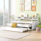 Whisen Twin XL Daybed in Legno con 2 Letti Estraibili, 3 Vani portaoggetti, 1 Luce Gratuita e USB per la Ricarica