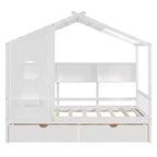 Letto a casetta in legno per bambini, piazza singola/matrimoniale, con 2 cassetti e ripiano portaoggetti - ModernLuxe