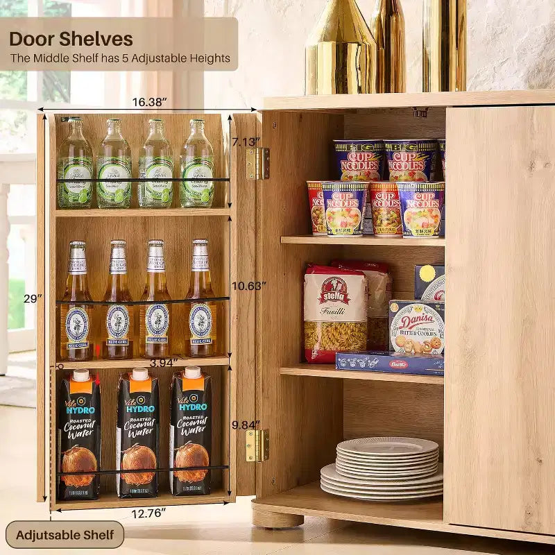Credenza a Buffet da Cucina con 4 Ante e Ripiani, Credenza Moderna Grande, Mobile Contenitore per Bar Caffè da 66 Pollici