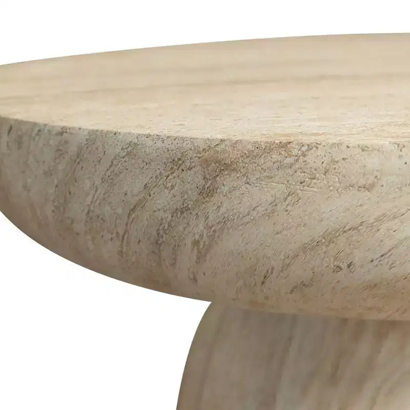 LeisureMod Lunexa Tavolino Rotondo in Fibra di Pietra Tavolino d'Appoggio con Piedistallo per Uso Interno o Esterno, Design Scolpito con Piedini Antiscivolo