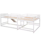 Letto a castello a L per 4 bambini, letto a castello quadruplo con scivolo, struttura in legno full e twin per cameretta dormitorio