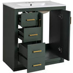 Mobile bagno 30 pollici con lavabo singolo, armadietto e 3 cassetti – Nero / Blu / Verde / Indaco / Bianco