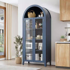 Mobile Contenitore Alto Ad Arco con Ante in Vetro, Libreria Espositiva a 5 Ripiani con Mensole Regolabili per Cucina o Soggiorno